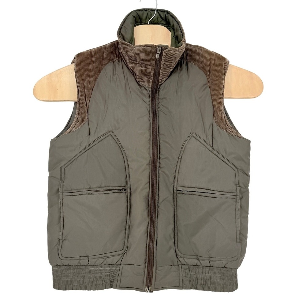 VTG ALPINE SKI Vest Full-Zip Corduroy Nylon Blend Green Men's Medium